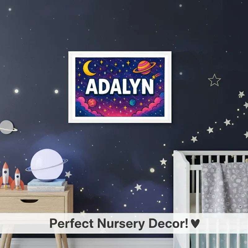 Adventurous personalized space name art for Adalyn