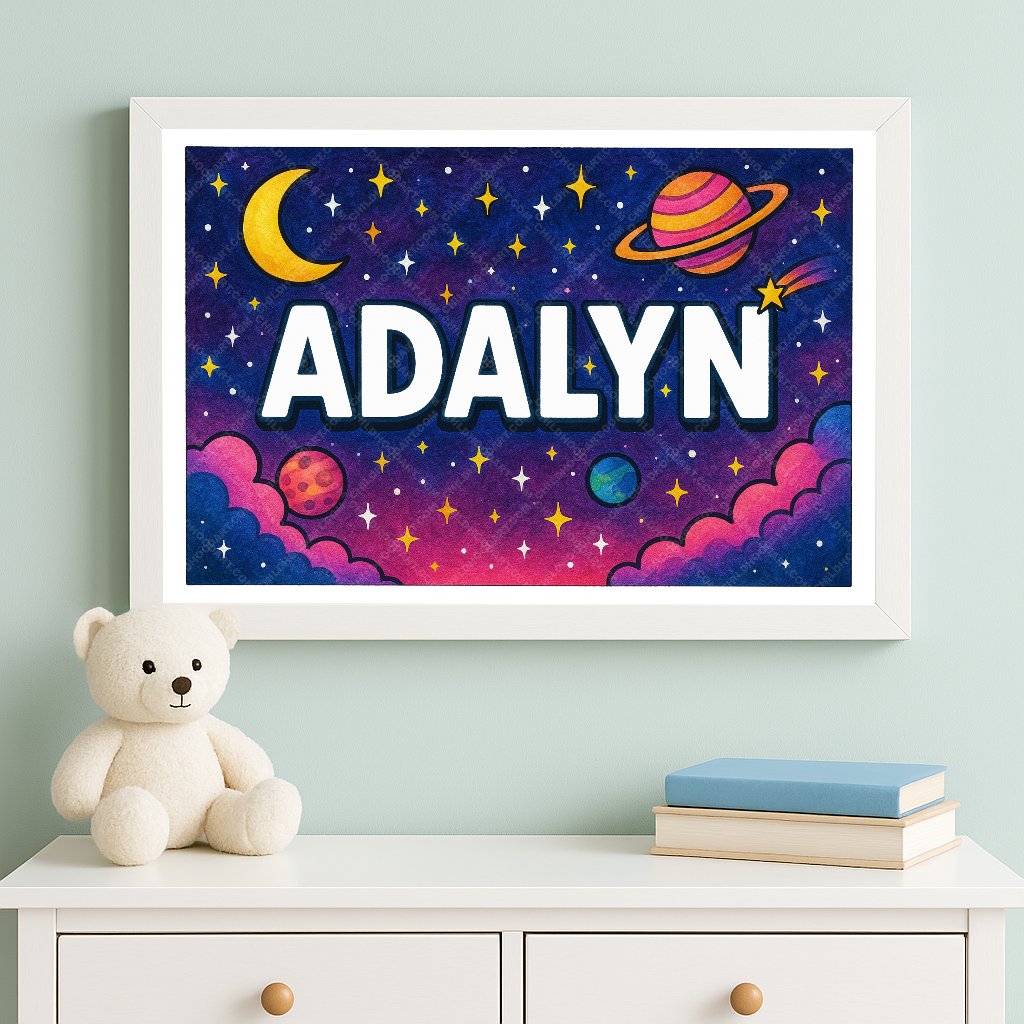Personalized space nursery art for kids – Adalyn name print