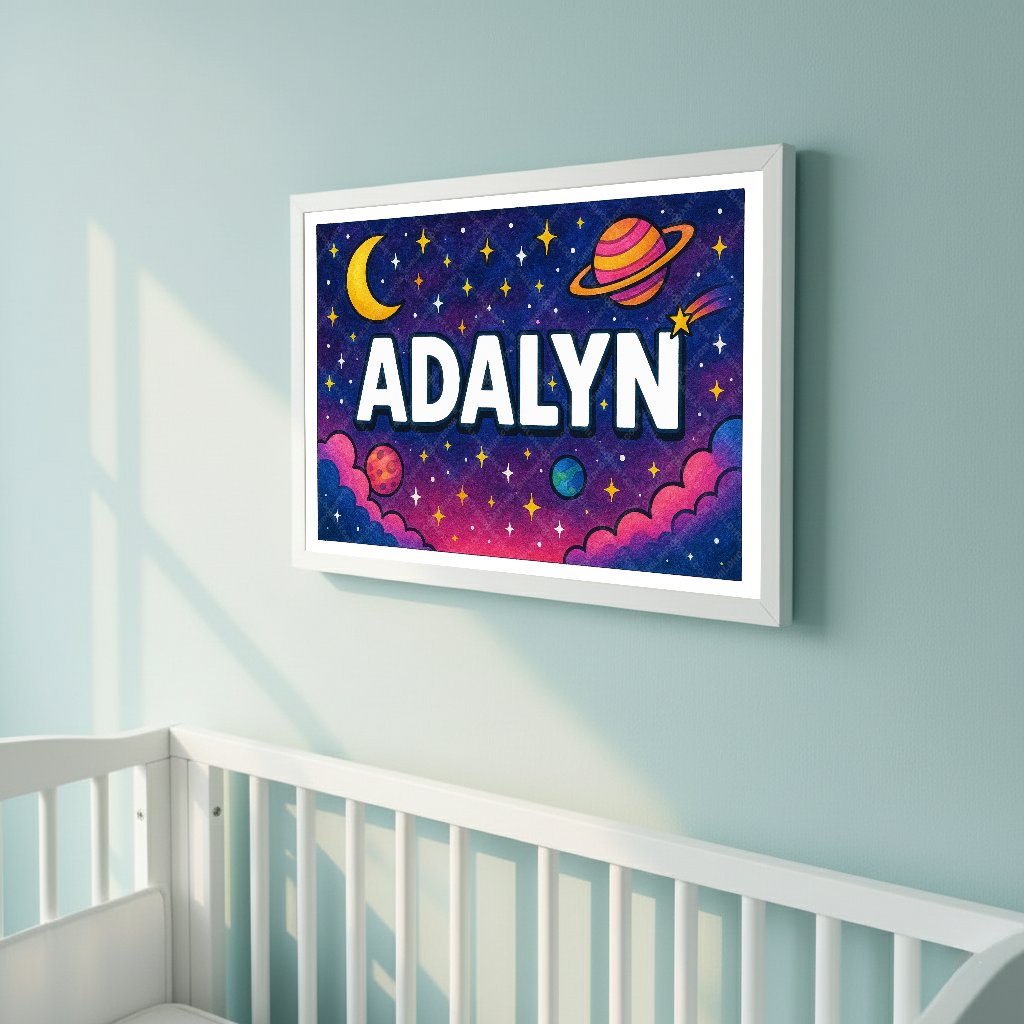 Personalized space nursery art for kids – Adalyn name print