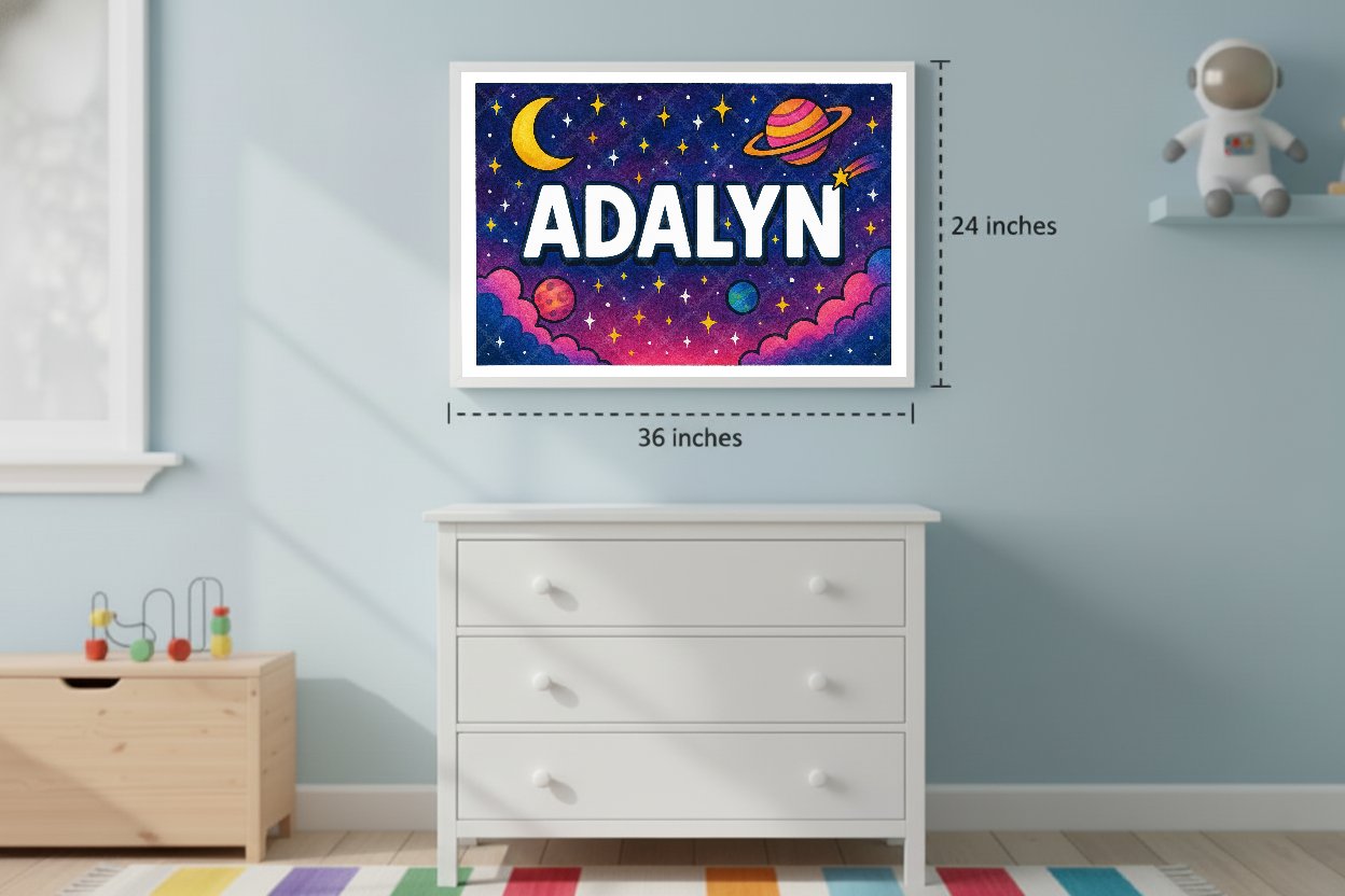 Personalized space nursery art for kids – Adalyn name print