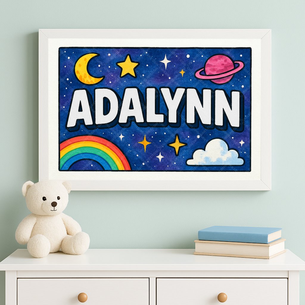 Personalized space nursery art for kids – Adalynn name print