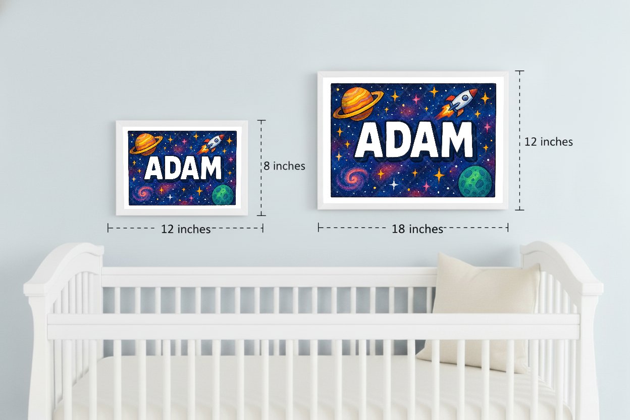 Personalized space nursery art for kids – Adam name print