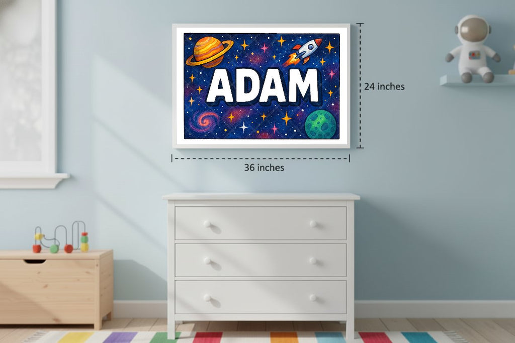 Personalized space nursery art for kids – Adam name print