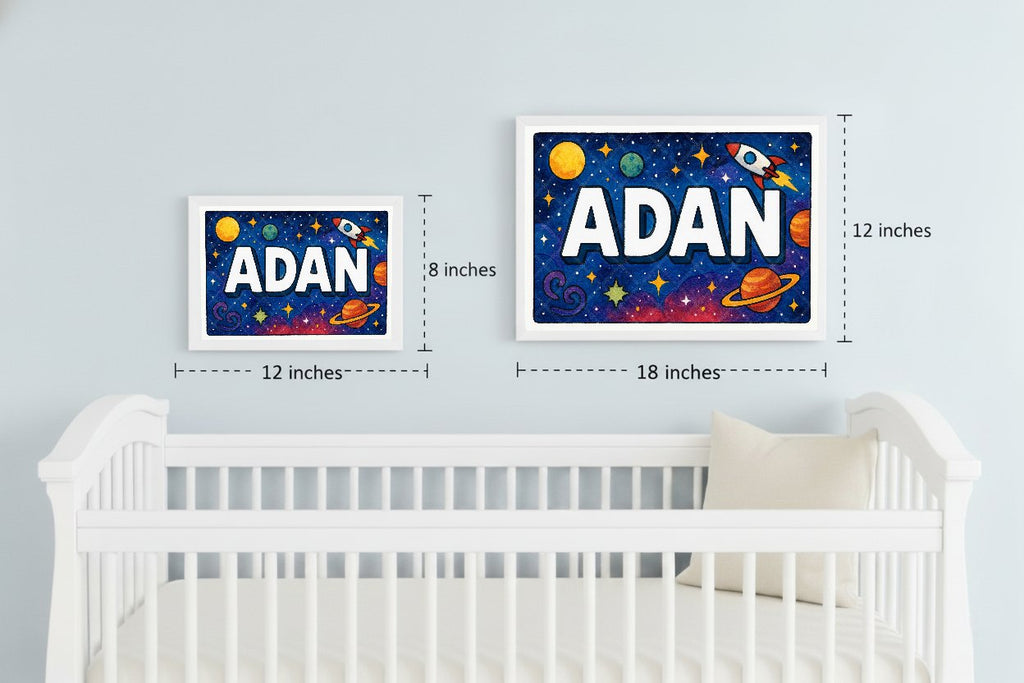 Personalized space nursery art for kids – Adan name print
