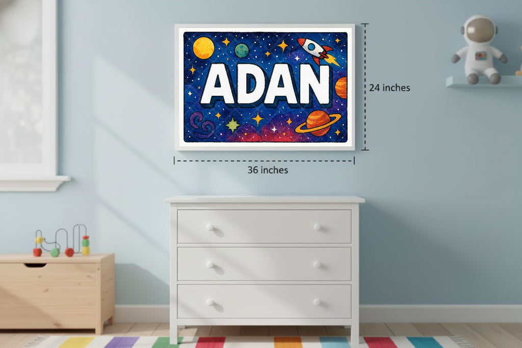 Personalized space nursery art for kids – Adan name print
