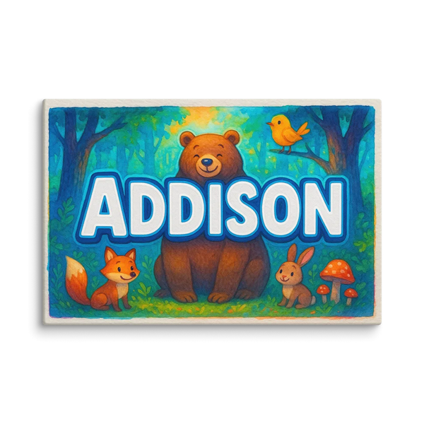 Custom Addison wall art with Forest friends illustration
