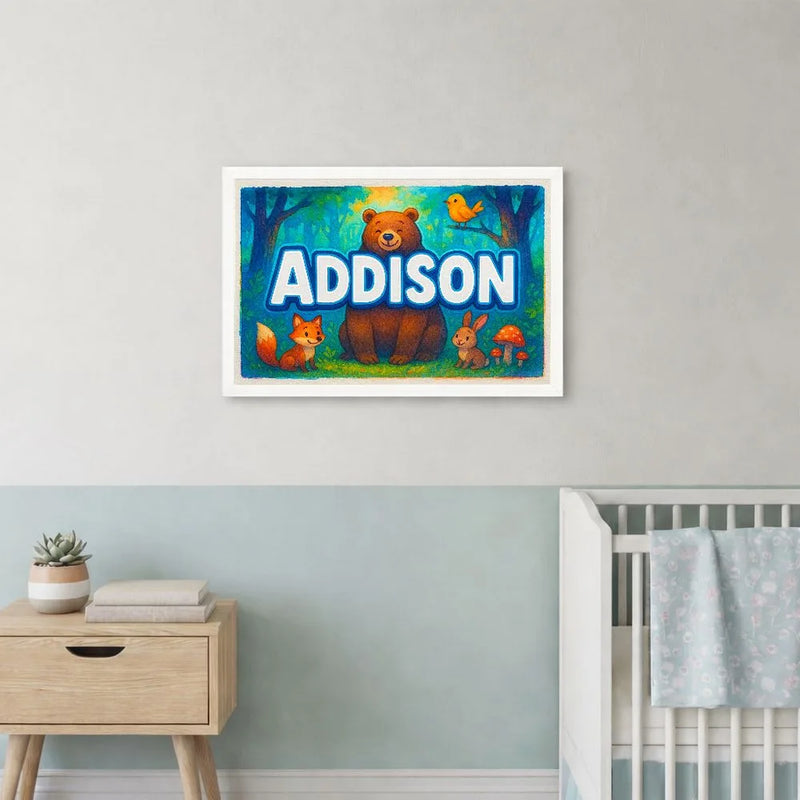 Addison Name Art - Forest Friends personalized wall print for kids