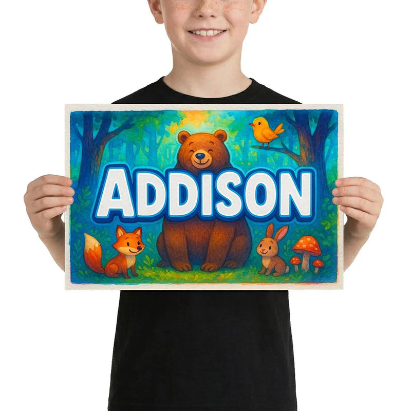 Addison Name Art - Forest Friends personalized wall print for kids