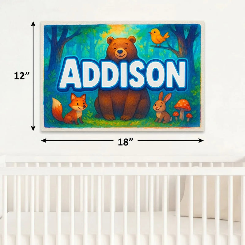 Addison Name Art - Forest Friends personalized wall print for kids