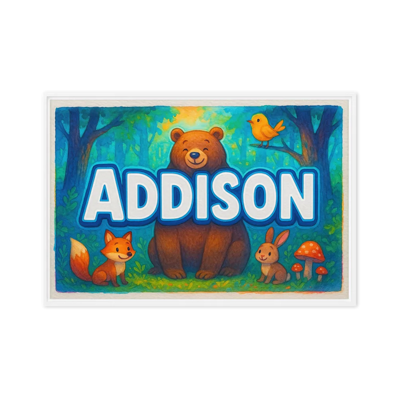 Addison Name Art - Forest Friends personalized wall print for kids
