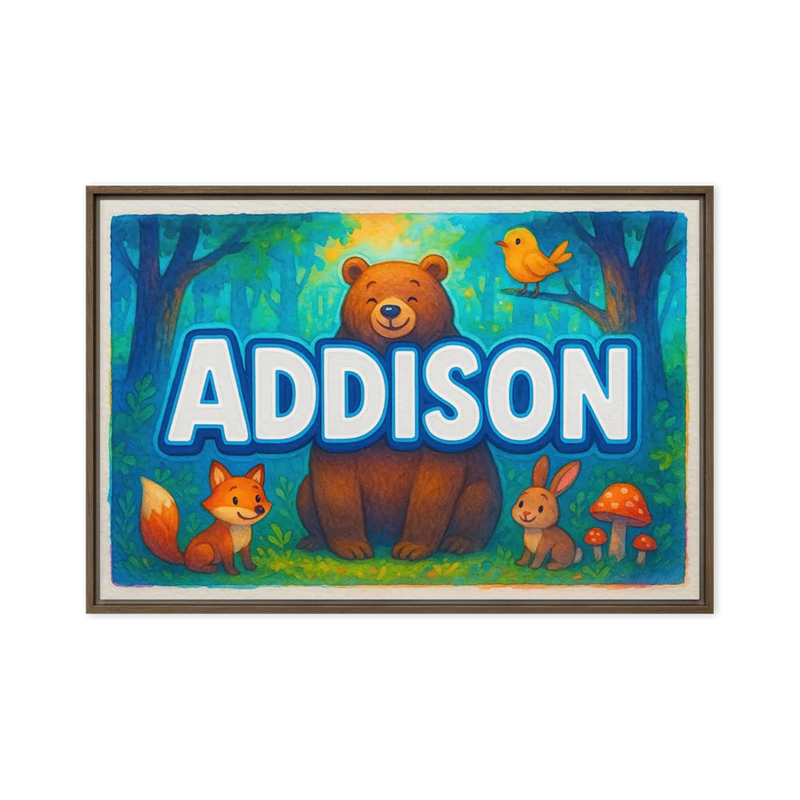 Addison Name Art - Forest Friends personalized wall print for kids