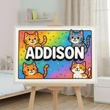 Addison Name Art - Colorful Cats personalized wall print for kids