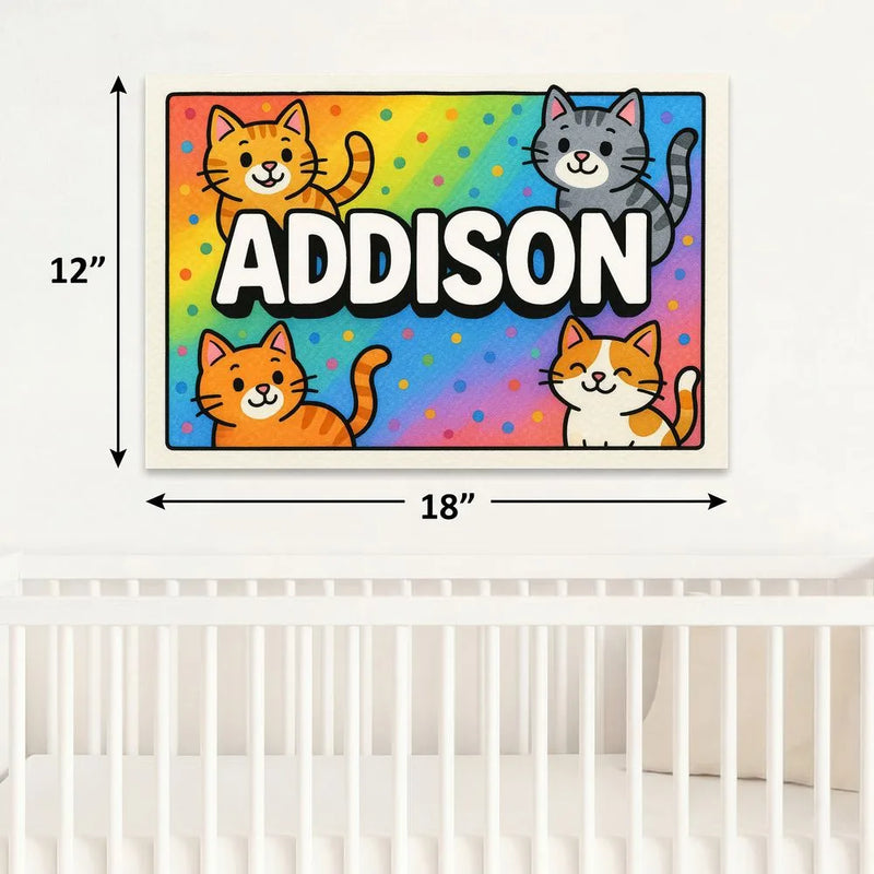 Addison Name Art - Colorful Cats personalized wall print for kids