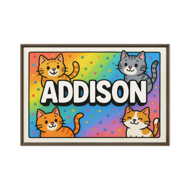 Addison Name Art - Colorful Cats personalized wall print for kids