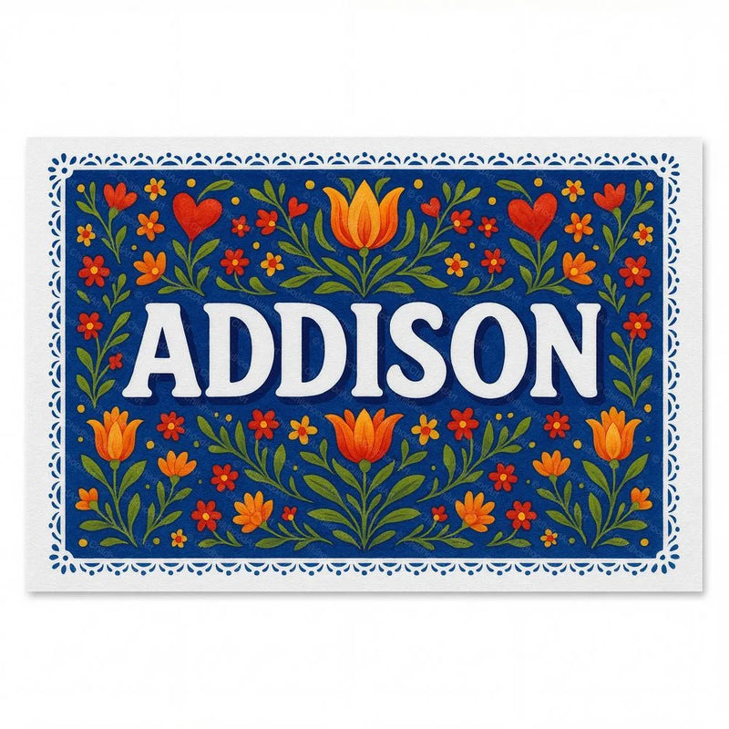 Addison Name Art - Floral Farmhouse personalized wall print for kids