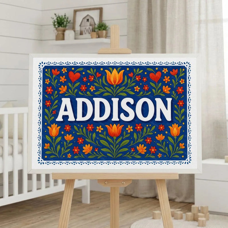 Addison Name Art - Floral Farmhouse personalized wall print for kids