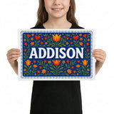 Addison Name Art - Floral Farmhouse personalized wall print for kids