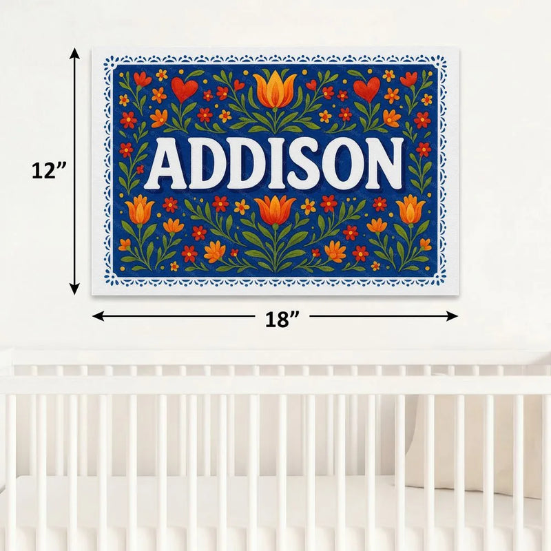 Addison Name Art - Floral Farmhouse personalized wall print for kids