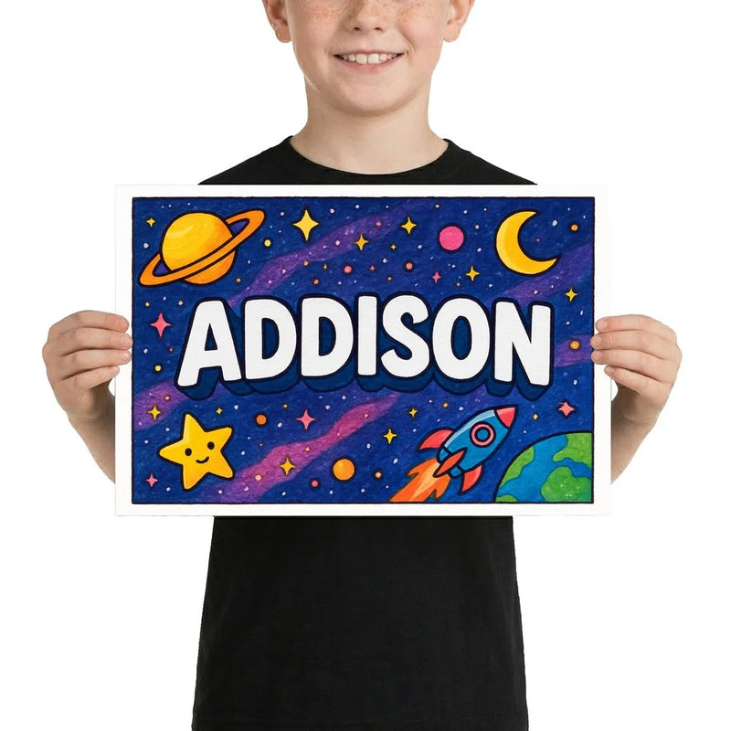 Addison Name Art - Space Explorers personalized wall print for kids
