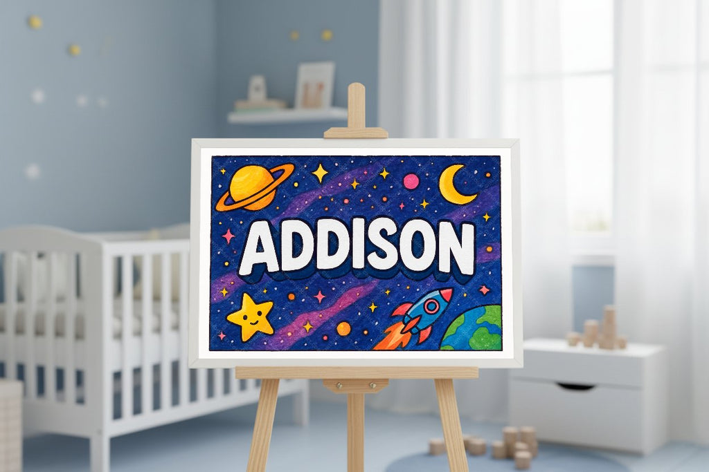 Personalized space nursery art for kids – Addison name print