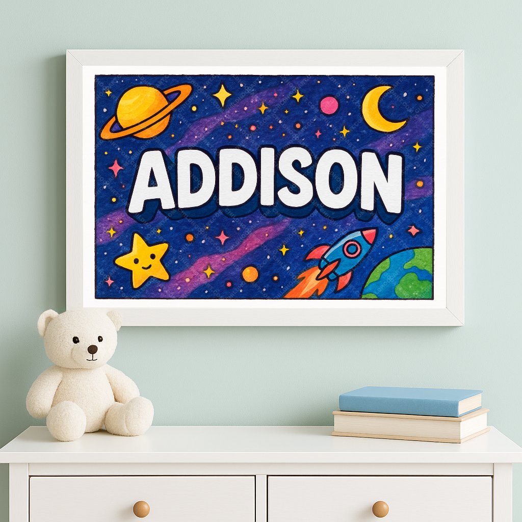 Personalized space nursery art for kids – Addison name print
