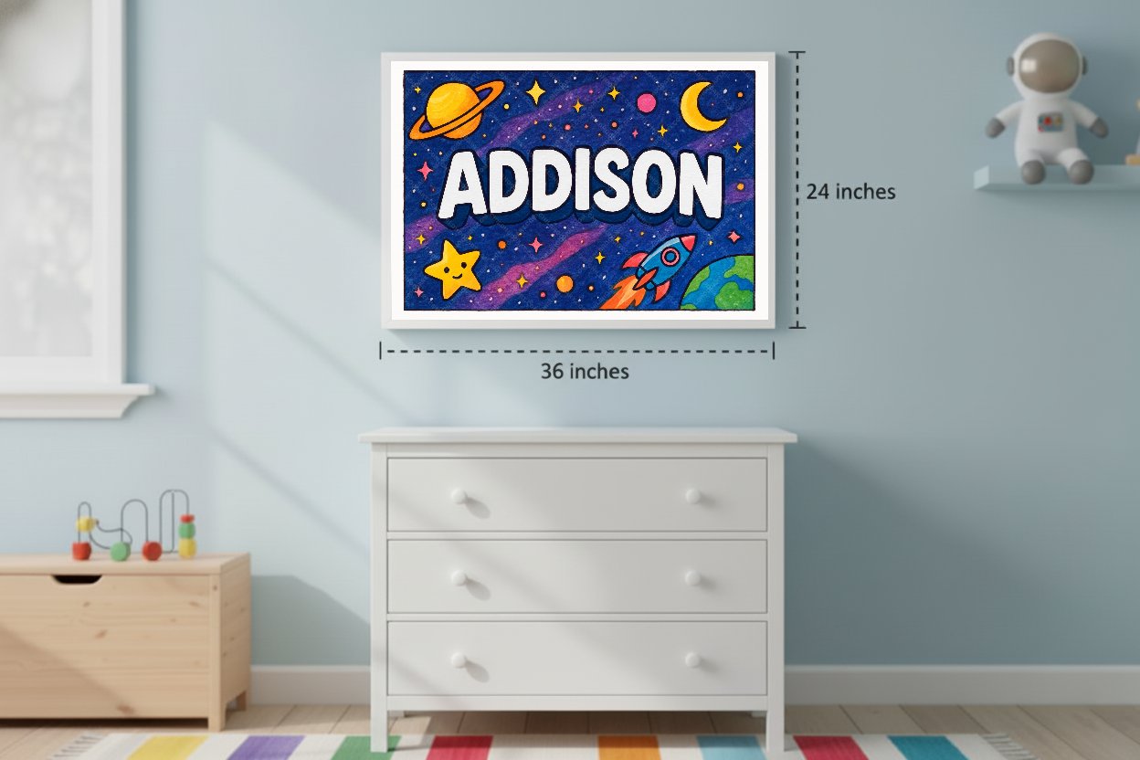 Personalized space nursery art for kids – Addison name print