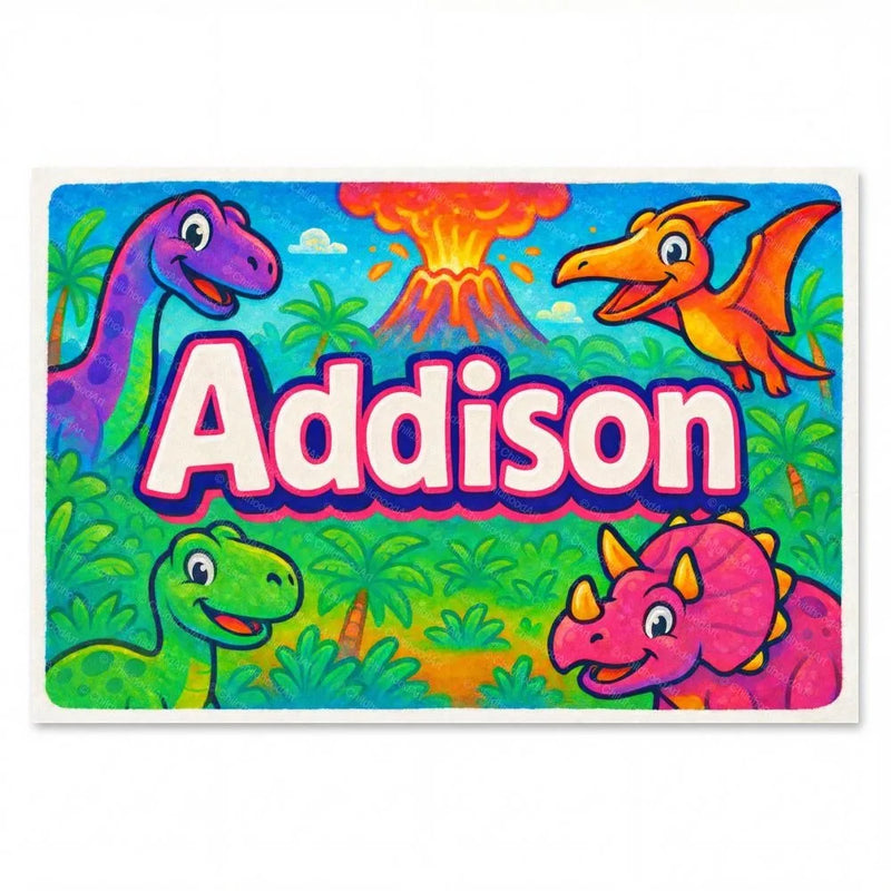 Addison Name Art - Dinosaur Adventure personalized wall print for kids