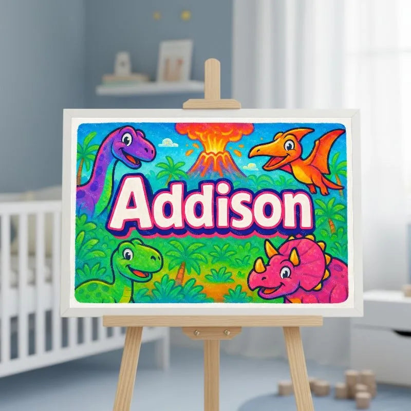 Addison Name Art - Dinosaur Adventure personalized wall print for kids