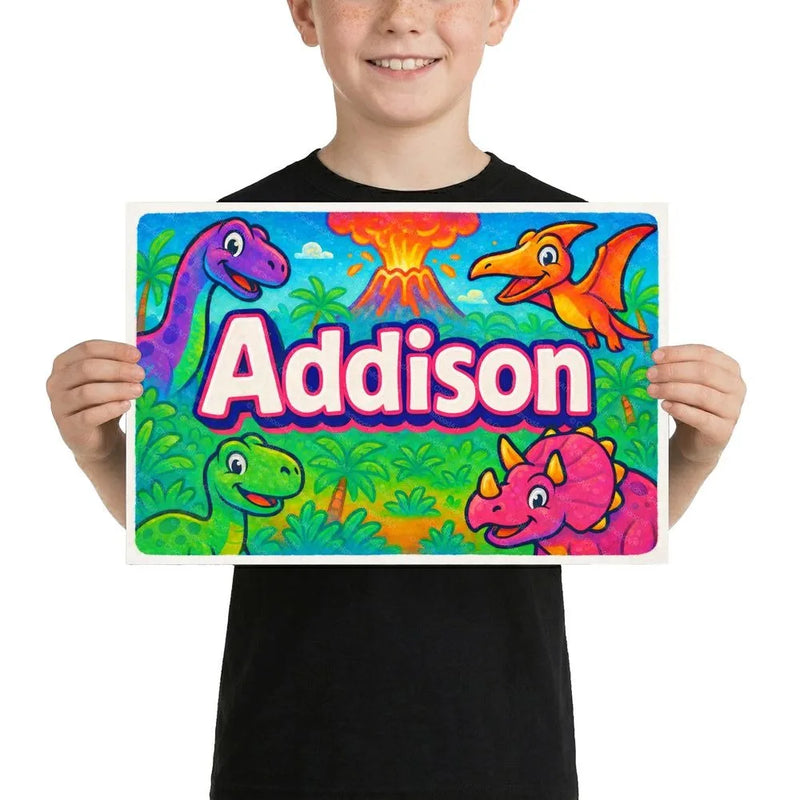 Addison Name Art - Dinosaur Adventure personalized wall print for kids