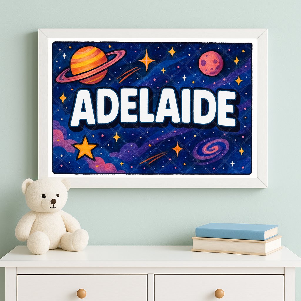 Personalized space nursery art for kids – Adelaide name print