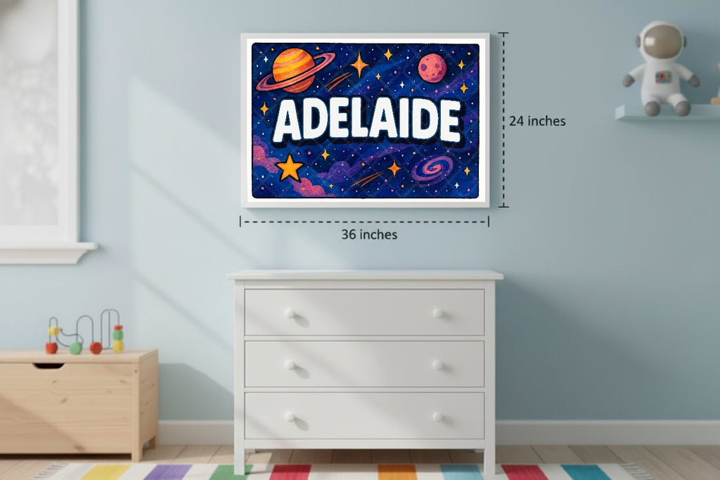Personalized space nursery art for kids – Adelaide name print