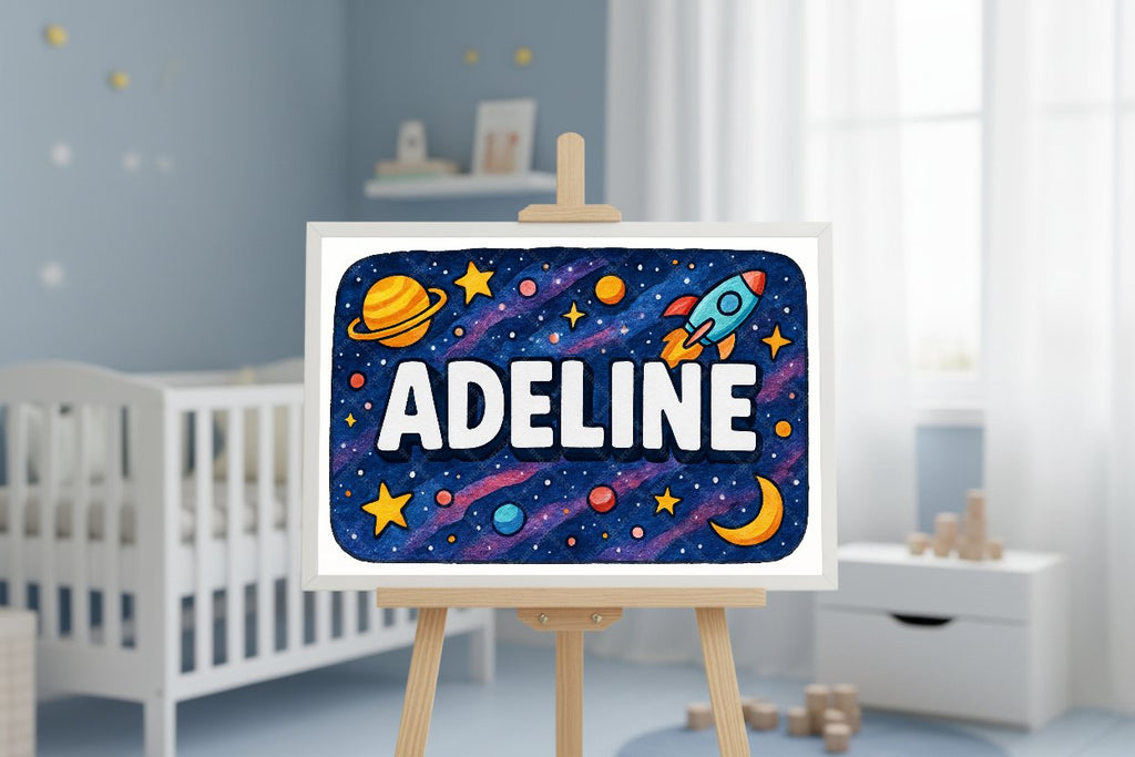 Personalized space nursery art for kids – Adeline name print
