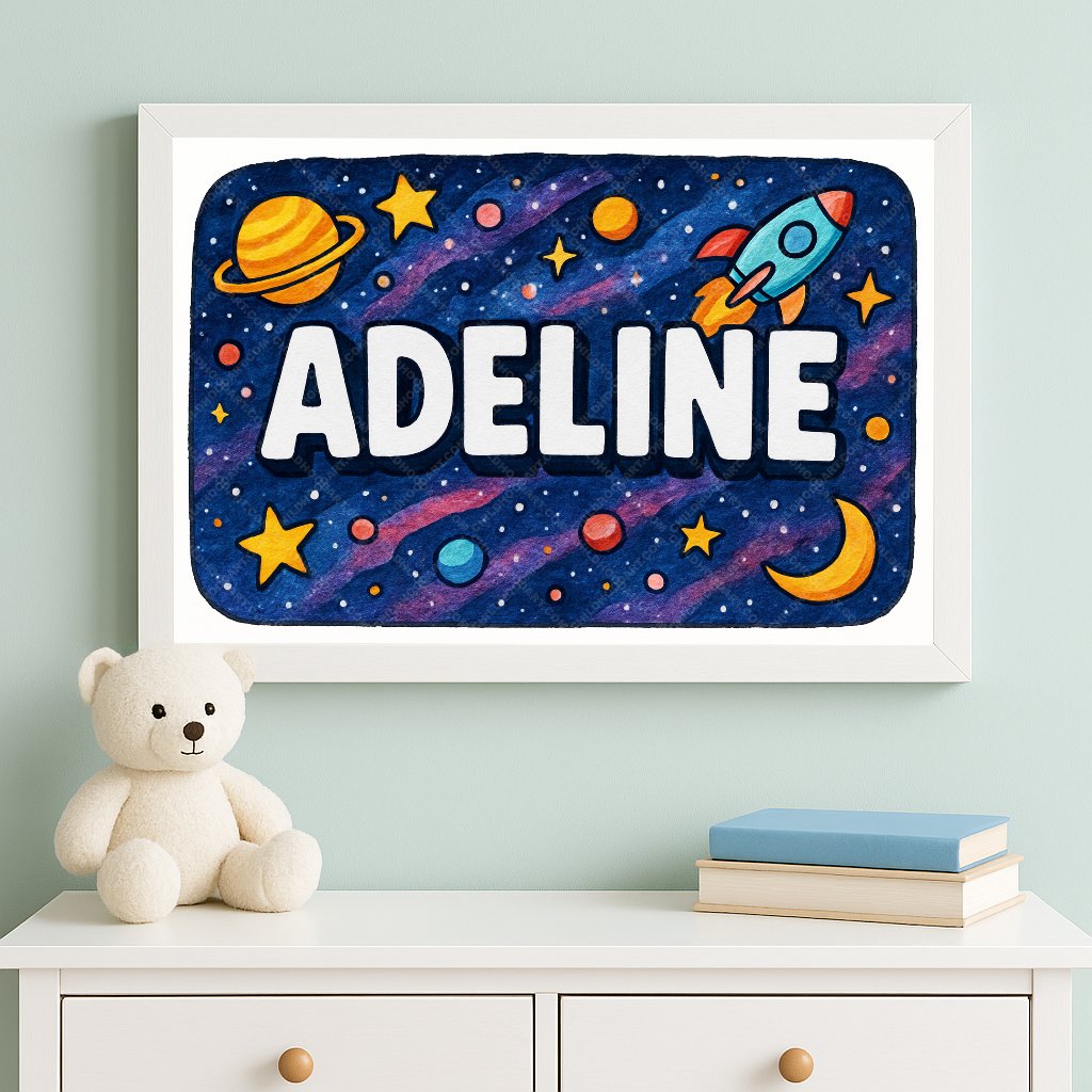 Personalized space nursery art for kids – Adeline name print