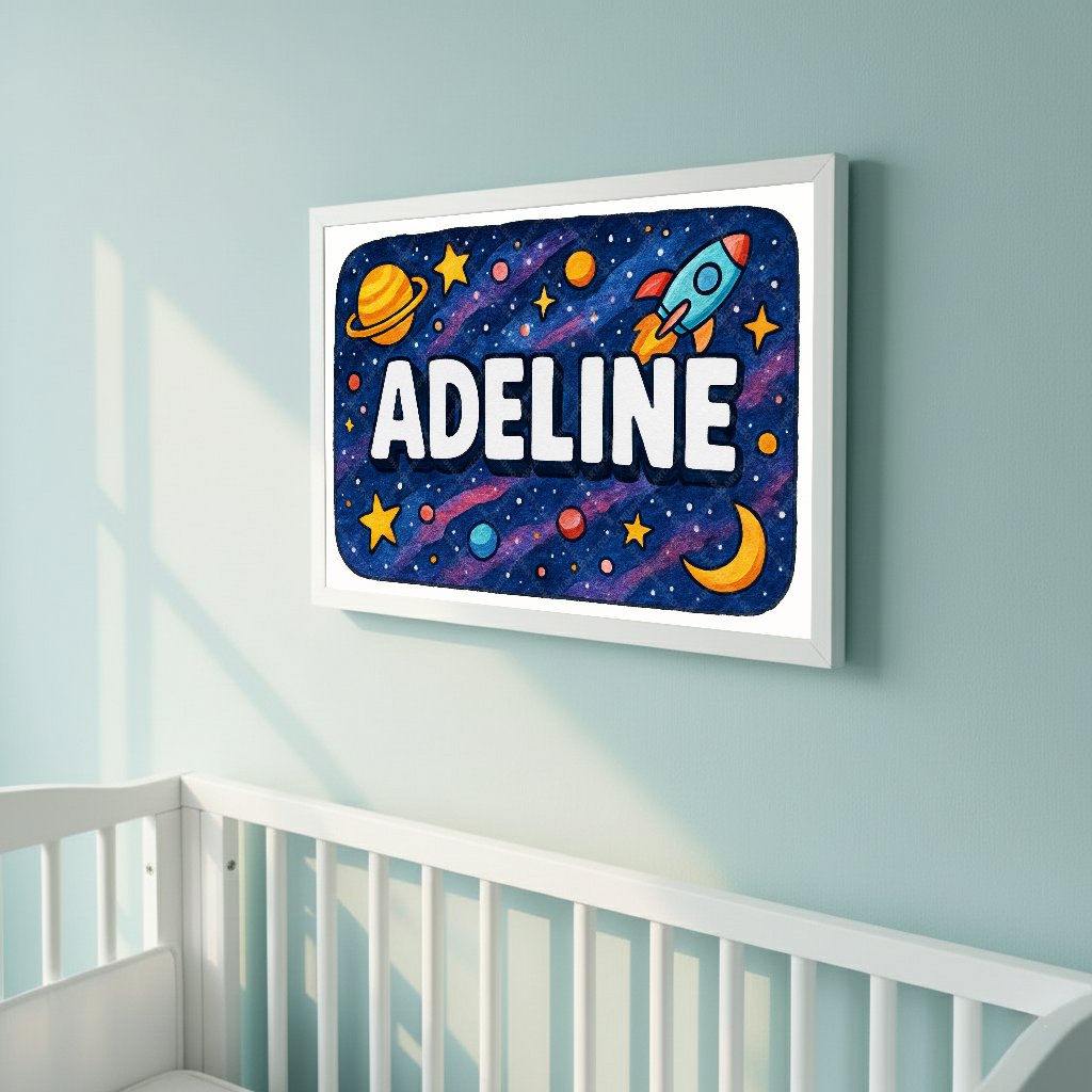 Personalized space nursery art for kids – Adeline name print