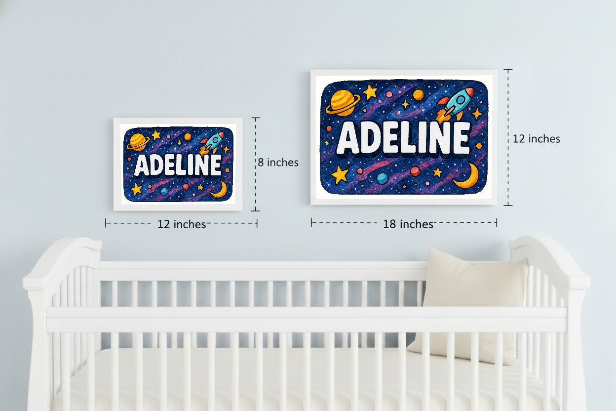 Personalized space nursery art for kids – Adeline name print