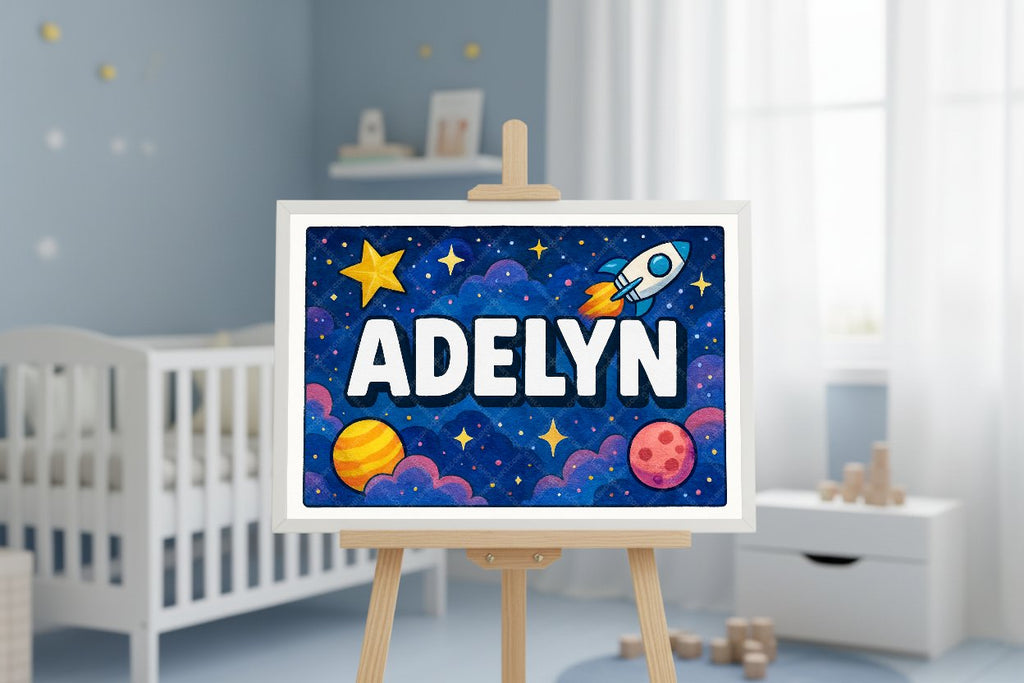 Personalized space nursery art for kids – Adelyn name print