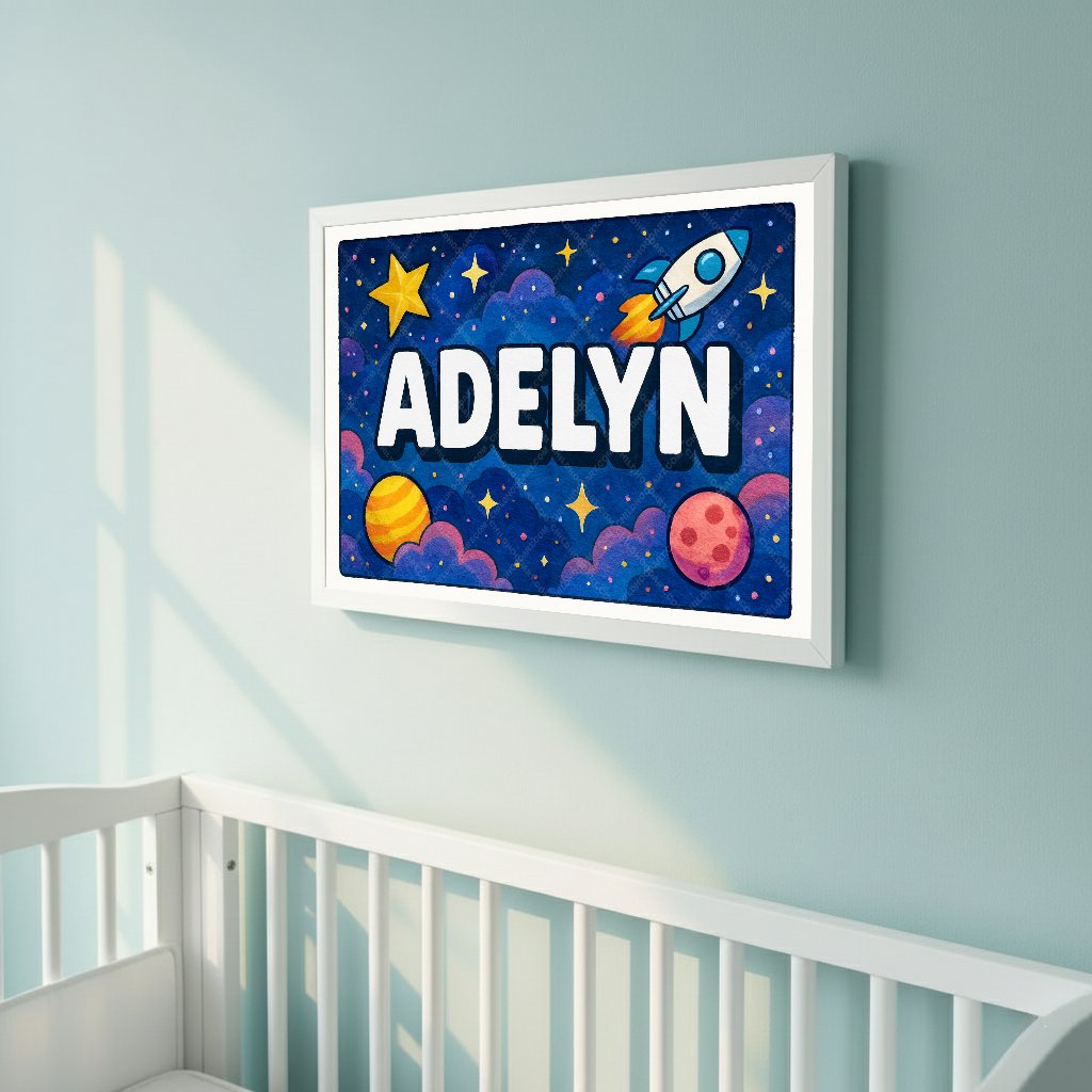 Personalized space nursery art for kids – Adelyn name print