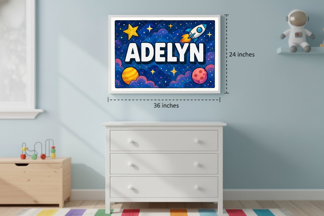 Personalized space nursery art for kids – Adelyn name print