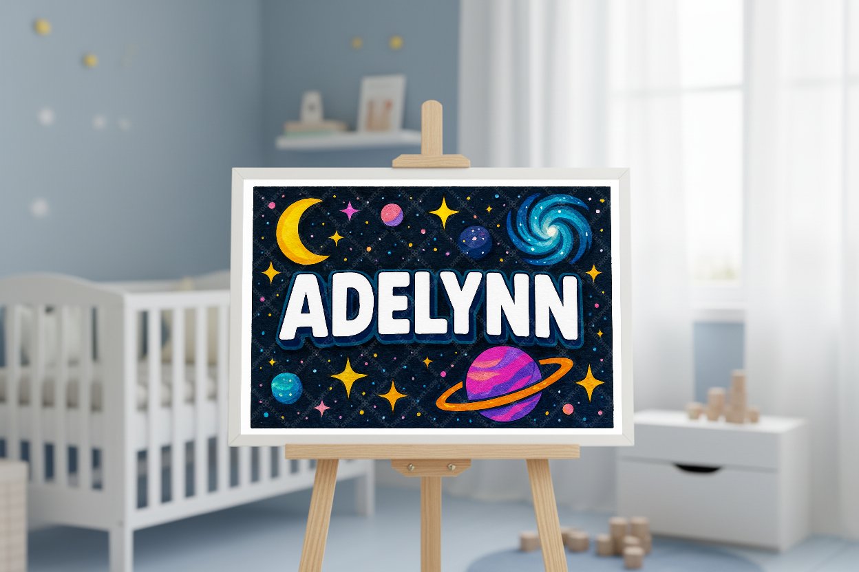 Personalized space nursery art for kids – Adelynn name print