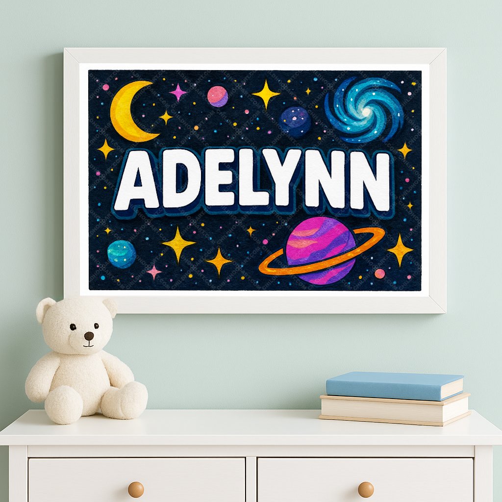 Personalized space nursery art for kids – Adelynn name print