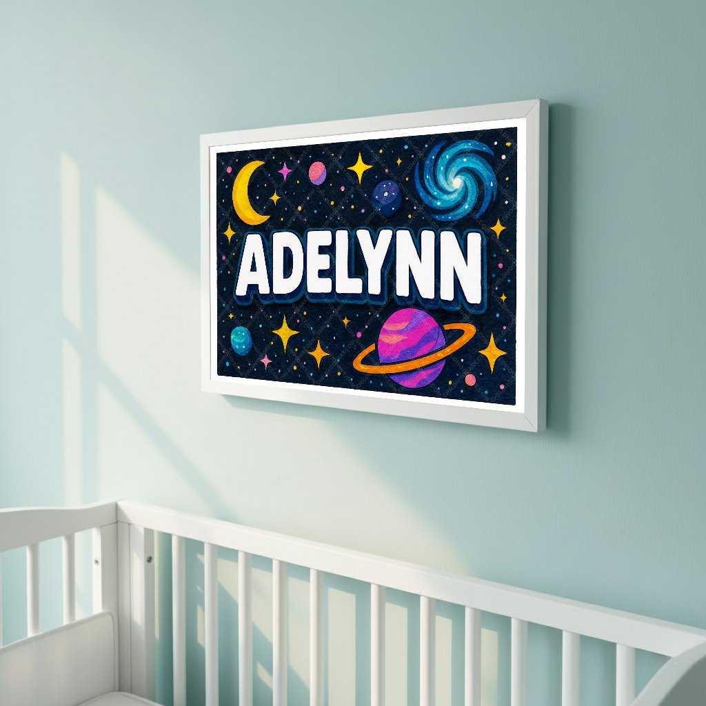 Personalized space nursery art for kids – Adelynn name print