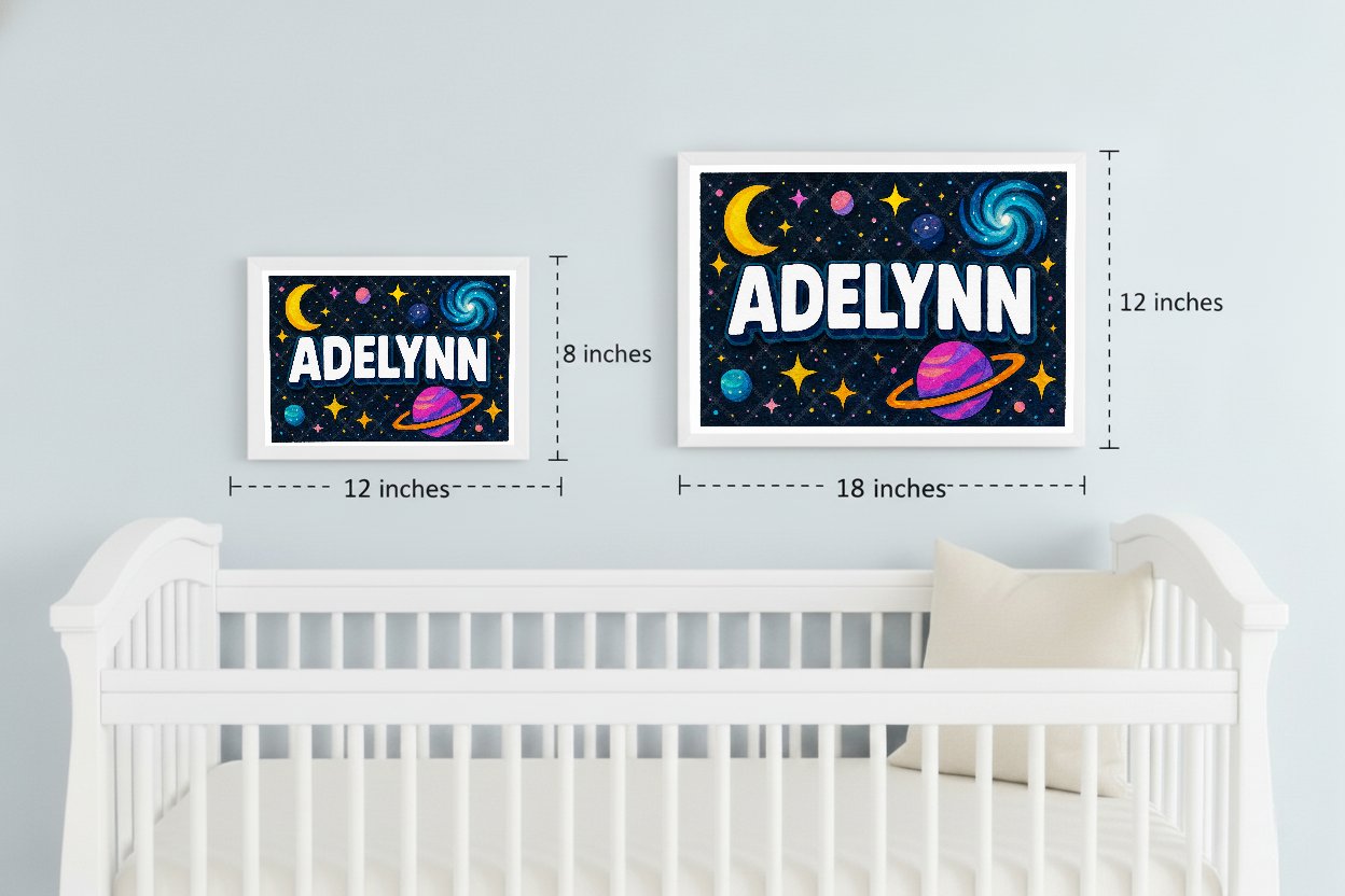 Personalized space nursery art for kids – Adelynn name print