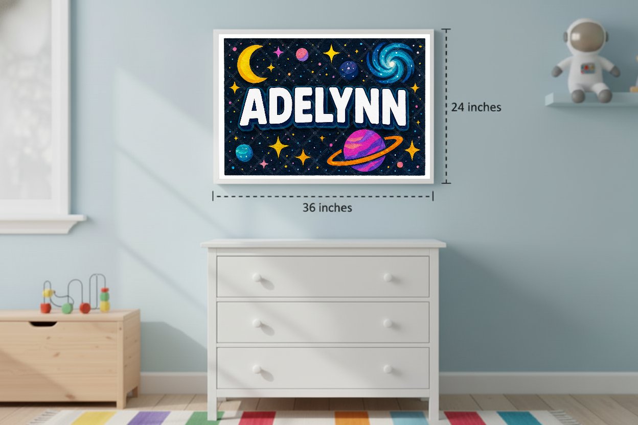 Personalized space nursery art for kids – Adelynn name print