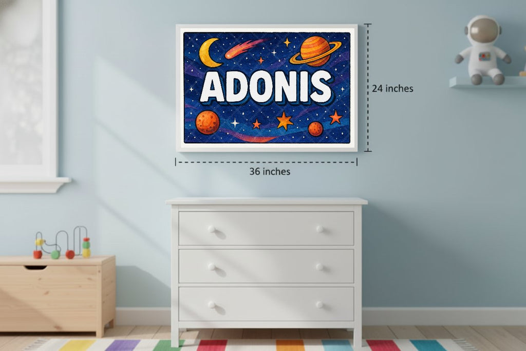 Personalized space nursery art for kids – Adonis name print