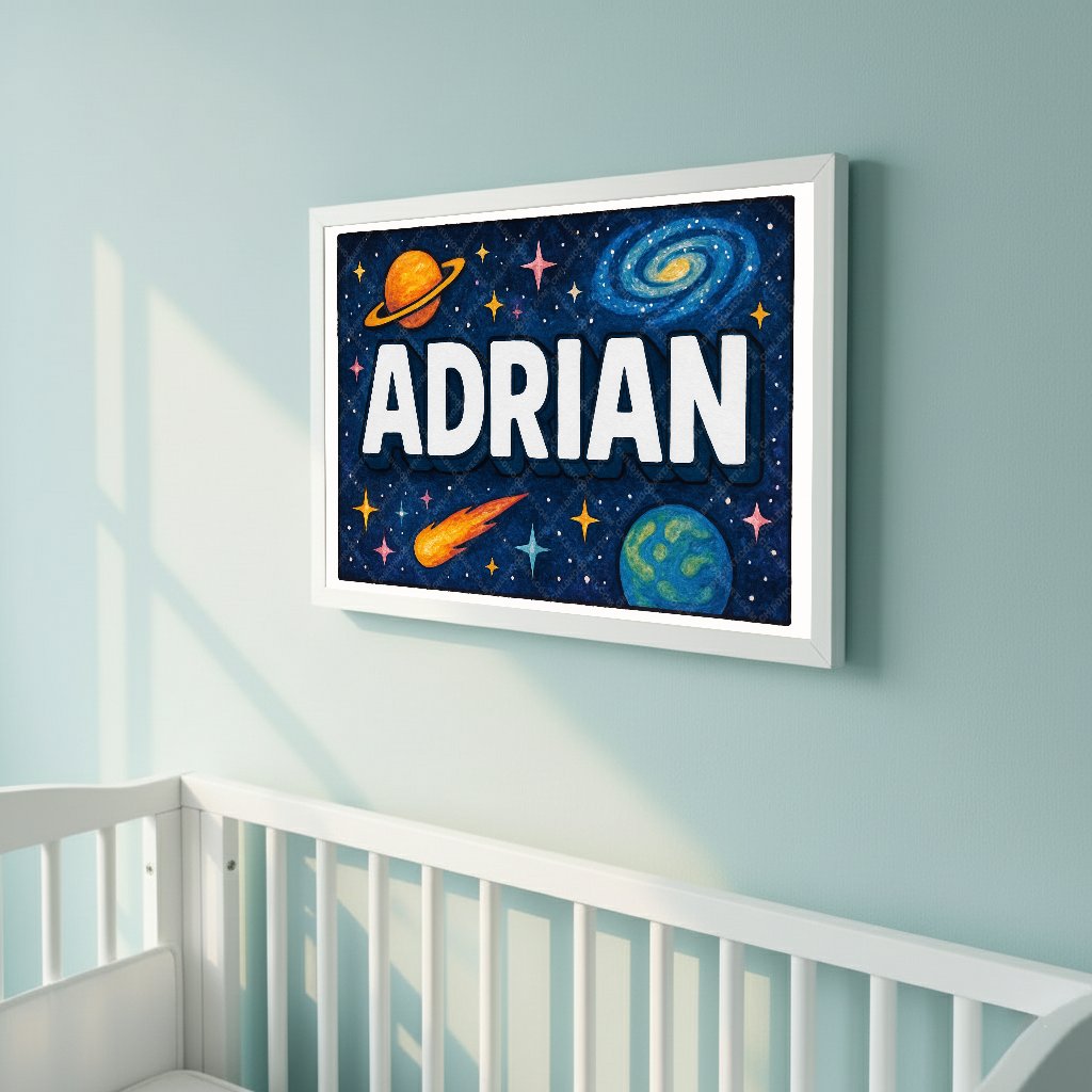 Personalized space nursery art for kids – Adrian name print