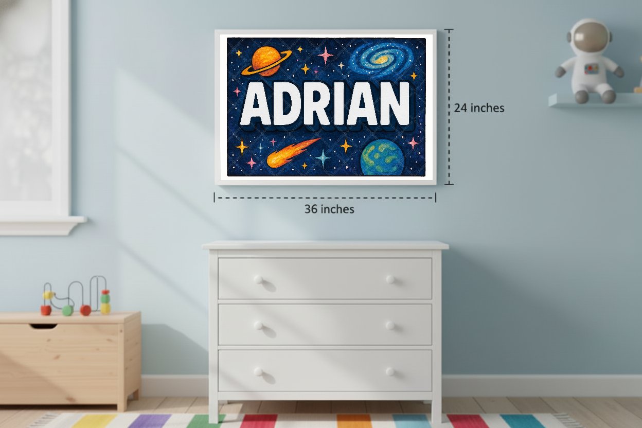 Personalized space nursery art for kids – Adrian name print