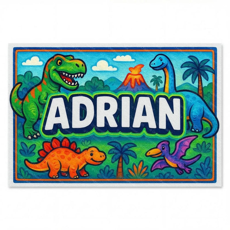 Ian Name Art - Dinosaur Adventure personalized wall print for kids