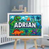 Ian Name Art - Dinosaur Adventure personalized wall print for kids