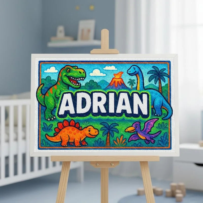 Ian Name Art - Dinosaur Adventure personalized wall print for kids