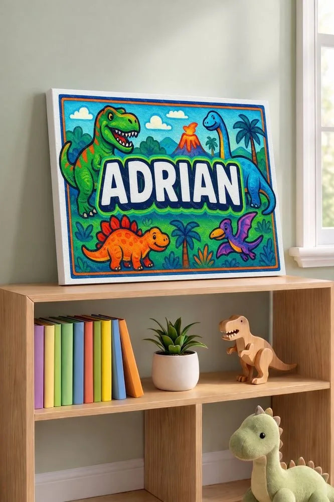 Ian Name Art - Dinosaur Adventure personalized wall print for kids